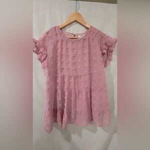 Pink Textured Ruffle Sleeve Dress